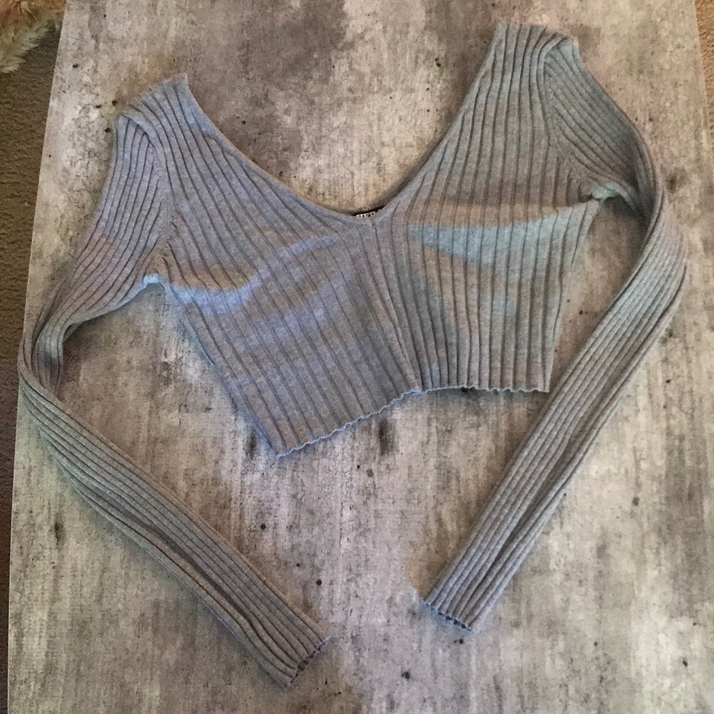 Gray Quilted Sweater Like Crop Top